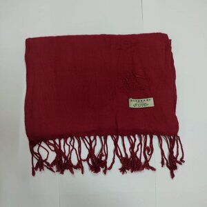 Burberry London 100% Cashmere Red Scarf with Embroidered Equestrian Logo